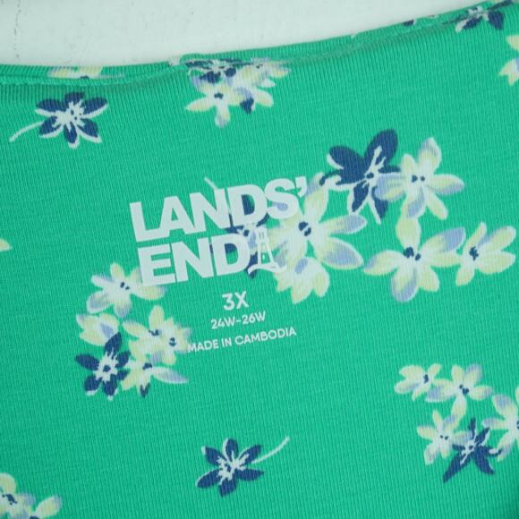 Land's End 3X Dress Modal Knit Pockets Green Floral Sundress Fit & Flare Stretch - Picture 2 of 7